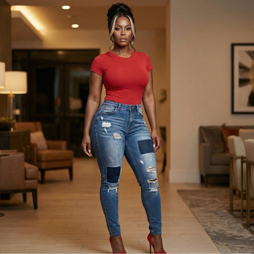 Euc- Distressed, Patchwork Jeans In Pristine Cond… - image 1